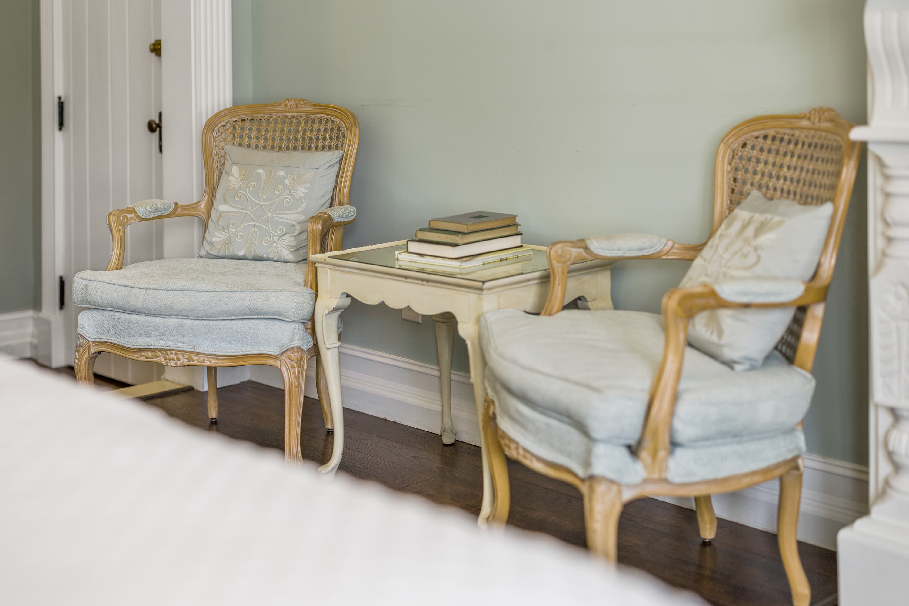 sitting area with 2 chairs and a small table