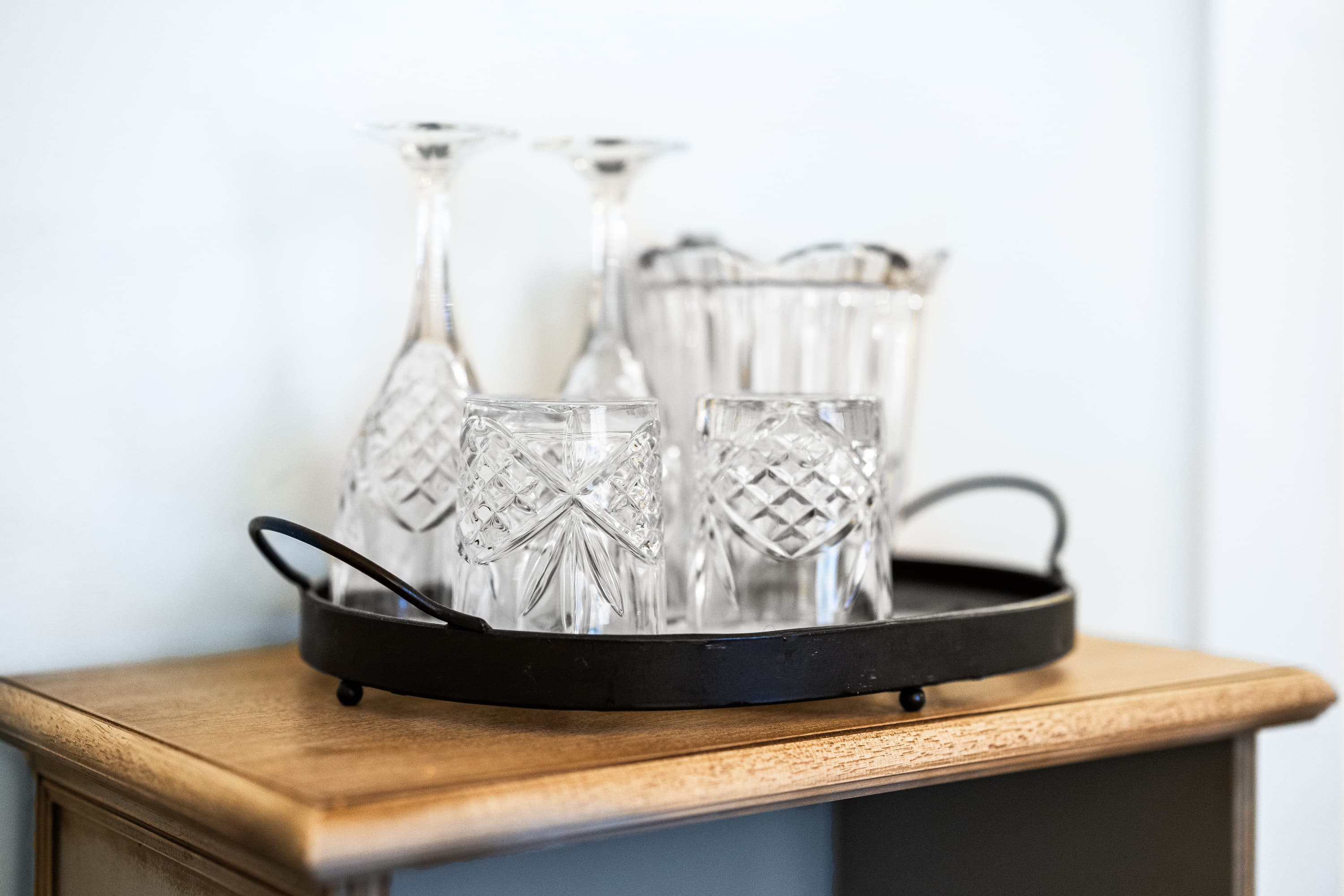 metal tray with glassware